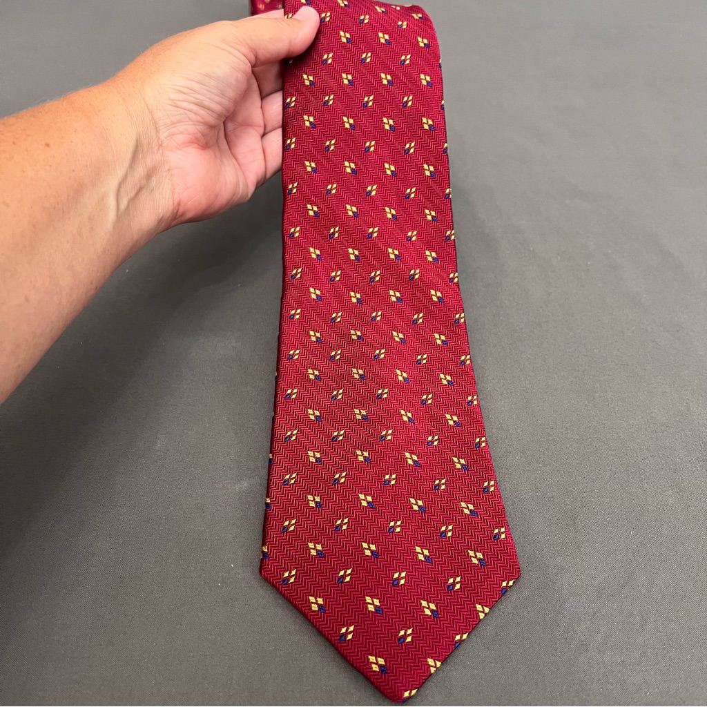 Ralph Lauren Dress Tie 100% Silk In Burgundy, Blue & Yellow 57x3.75”